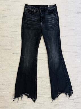 RAG & BONE Nina High Rise Flare Raw Split Size 29 Black Jeans Edgy Modern Casual
